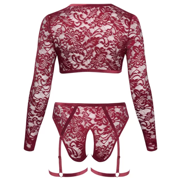 Cottelli Curves - čipkasti komplet z dolgimi rokavi - rdeča - 2XL