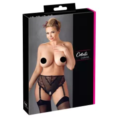   Cottelli Plus Size - čipkaste hlačke s pasom za nogavice (črne) - XXXXL