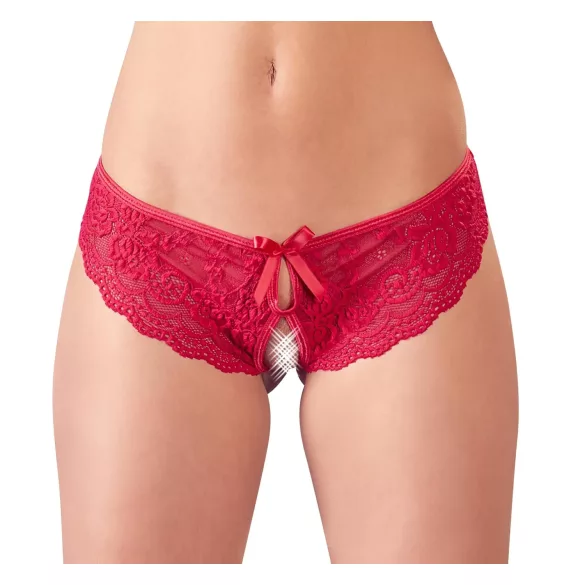 Cottelli - odprte ženske tangice z mašno - rdeče - XL
