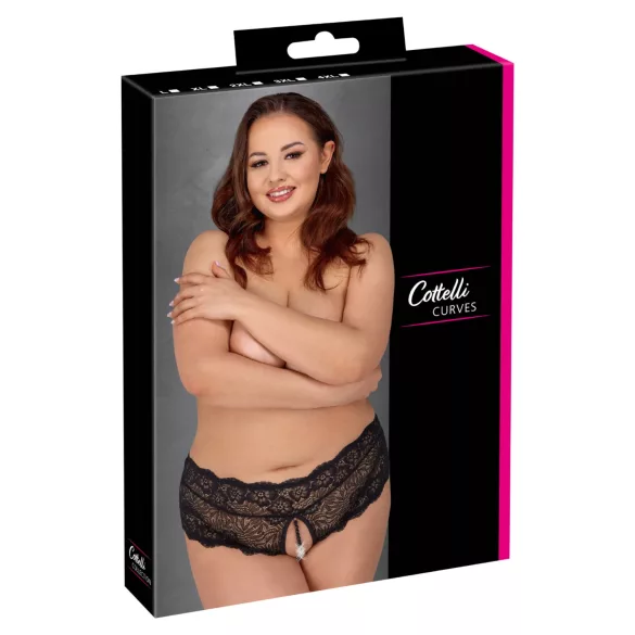 Cottelli Curves - odprti čipkasti hlačke (črne) - XL