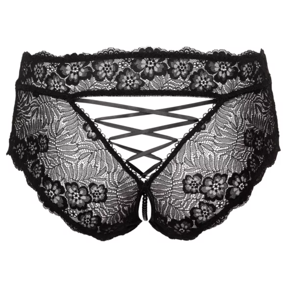 Cottelli Curves - odprti čipkasti hlačke (črne) - XL