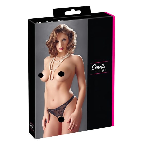 Cottelli - Odprte čipkaste tangice s perlicami (črne) - M