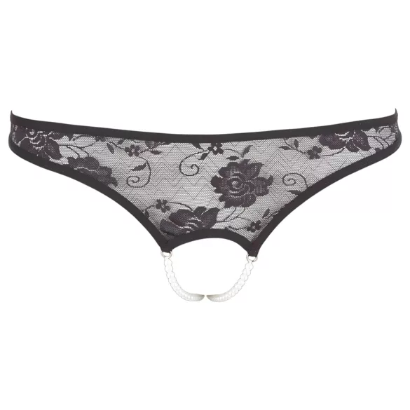 Cottelli - tangice z biseri - odprte - čipka - črna - XL