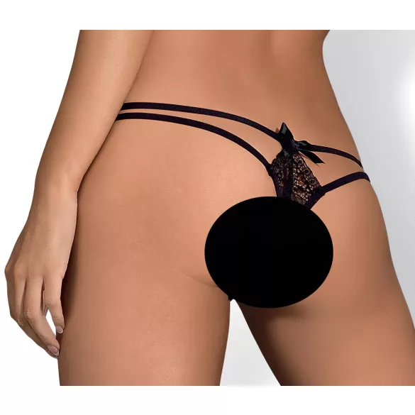 Obsessive Intensa - tangice s čipko in dvojnim trakom - črna - L/XL