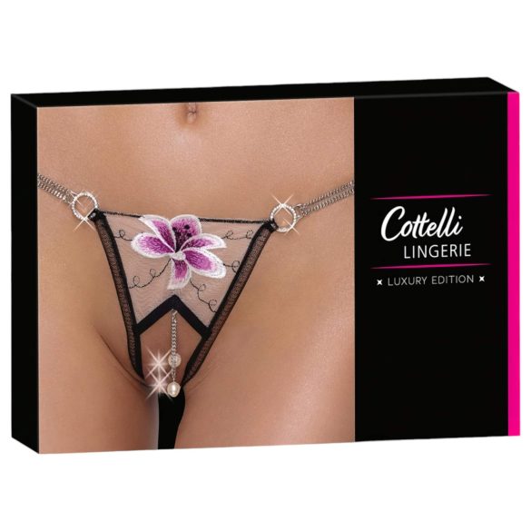 Cottelli - luksuzne tangice z lilijami (črno-bela) - M/L
