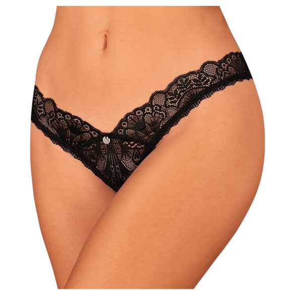 Obsessive Donna Dream - čipkaste odprte tangice (črne) - M/L
