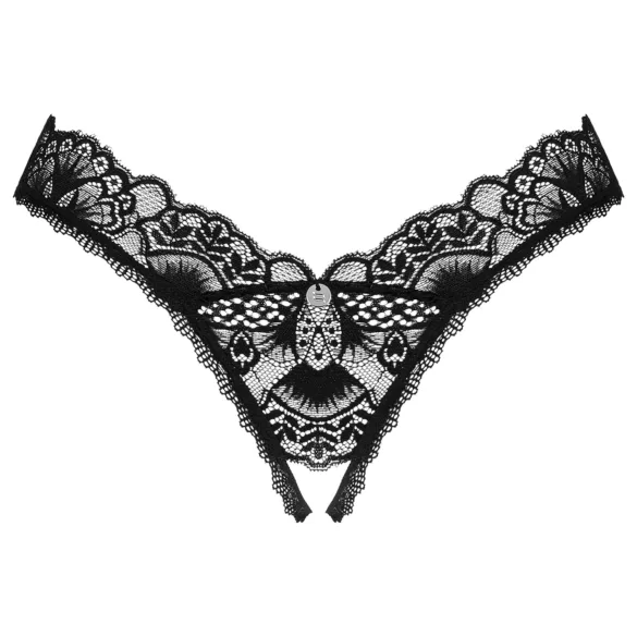 Obsessive - tangice z odprtim mednožjem - čipkaste - črne - M/L