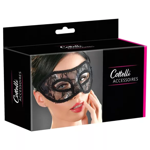 Cottelli - predoblikovana čipkasta maska za oči - črna