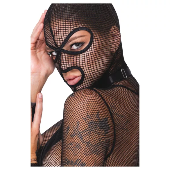 Bad Kitty - prosojen mrežast BDSM komplet z bičem (črn)