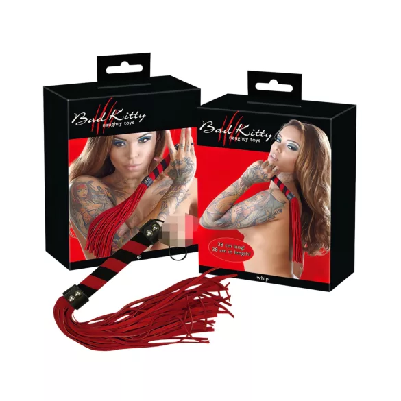 Bad Kitty - bič iz umetnega velurja - rdeč