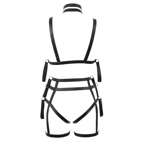 Bad Kitty - set črnega bondage nedrčka in oprsnega traku - L/XL