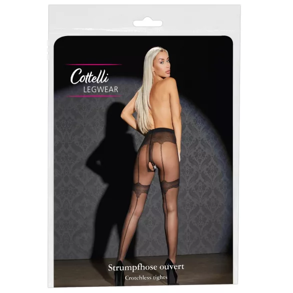 Cottelli - seksi odprte hlačne nogavice s vzorcem - črne - 5