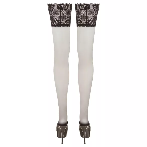 Cottelli Plus Size - 15cm čipkaste samostoječe nogavice (črne) - 8