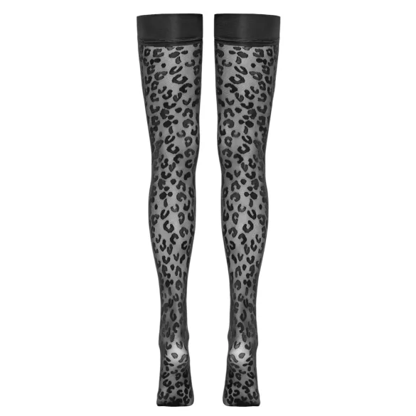 Cottelli Legwear - samostoječe nogavice - leopard vzorec - črne - 3