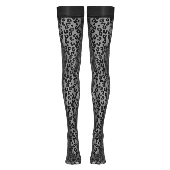 Cottelli Legwear - samostoječe nogavice - leopard vzorec - črne - 4
