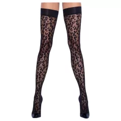   Cottelli Legwear - samostoječe nogavice - leopard vzorec - črne - 5