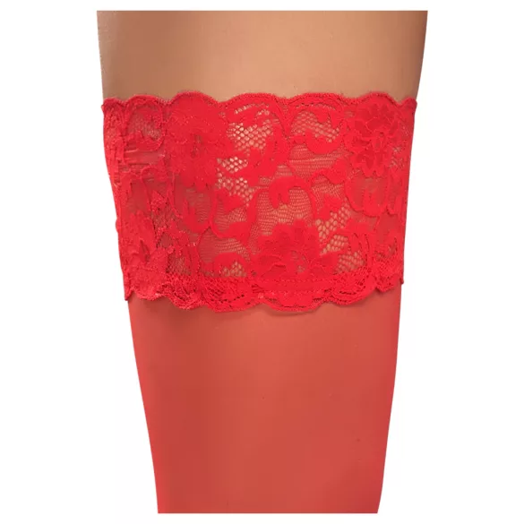 Cottelli - samostoječe nogavice - čipkasti cvetlični vzorec - rdeče - 5/XL