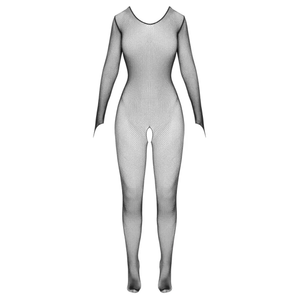 Cottelli Fantasy - črna mrežasta catsuit z dolgimi rokavi in odprtinami (S-L)
