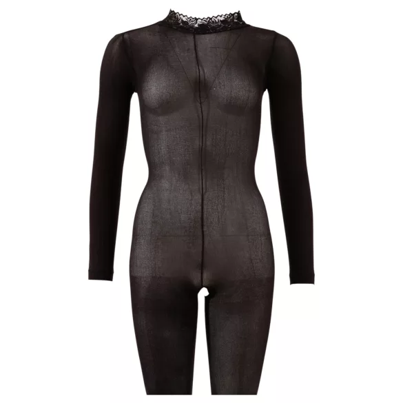 Cottelli - prozoren catsuit z odprtim mednožjem (črn) - S/M