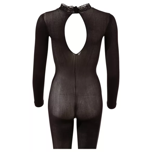 Cottelli - prozoren catsuit z odprtim mednožjem (črn) - S/M
