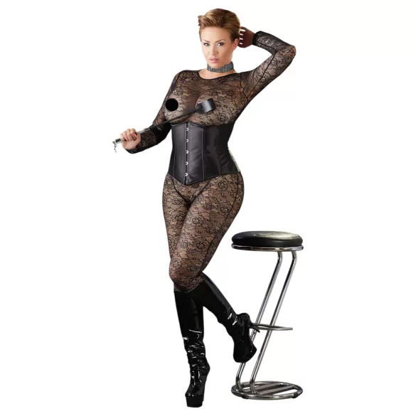 Cottelli Plus Size - korzet iz satena - črna - plus size - 3XL