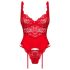 Obsessive Amor Cherris - čipkasti komplet s pasom za nogavice (rdeča) - L/XL