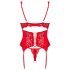 Obsessive Amor Cherris - čipkasti komplet s pasom za nogavice (rdeča) - L/XL