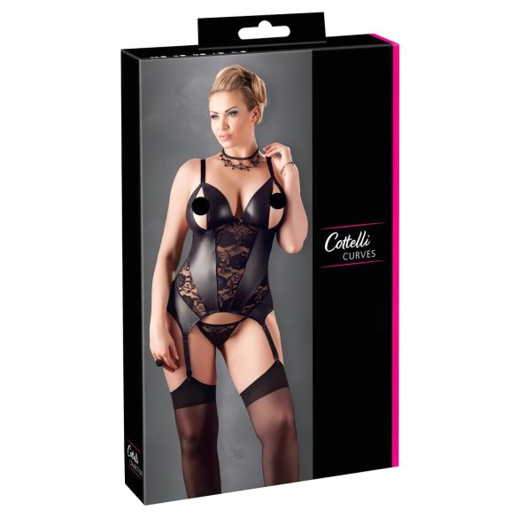 Cottelli - Cvetlični top za močnejše ženske (črn) - XXL