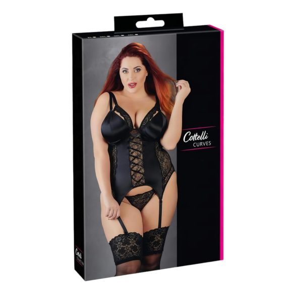 Cottelli Plus Velikost - Črna zgornjica z raztegljivim pasom za nogavice - 3XL