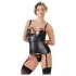 Cottelli Bondage - svetleč podložen nedrček s potiskom prsi in lisicami (črna) - XL