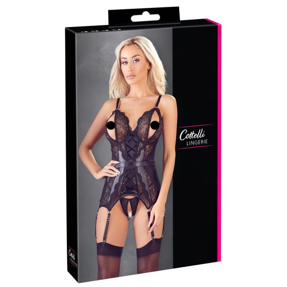 Cottelli - čipkast odprt top in tangice (črna) - XL