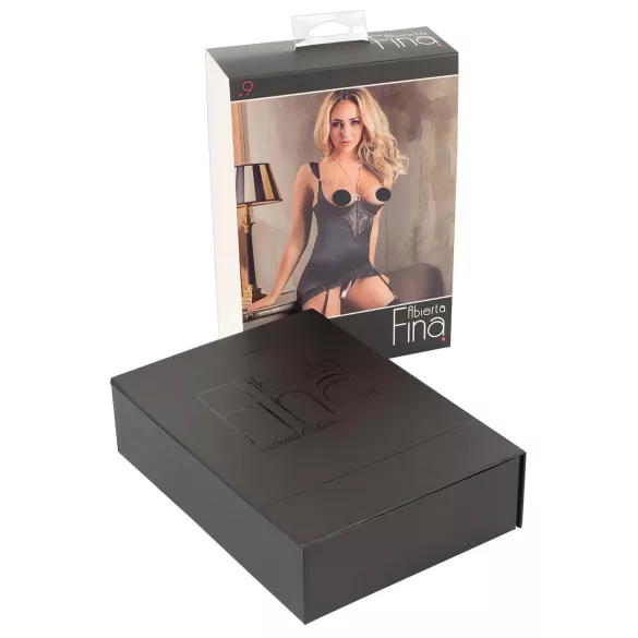 Abierta Fina - bleščeč verižični top in tangice (črna) - 85B/L