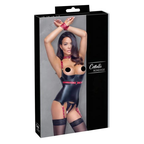 Cottelli Bondage - Bleščeč dvigovalec prsi z ovratnikom (črna) - XL