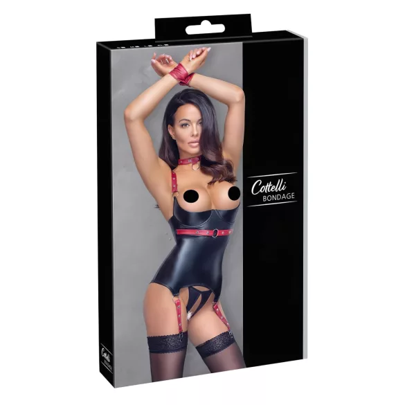 Cottelli Bondage - sijoči nedrček z ovratnico - črna - XL