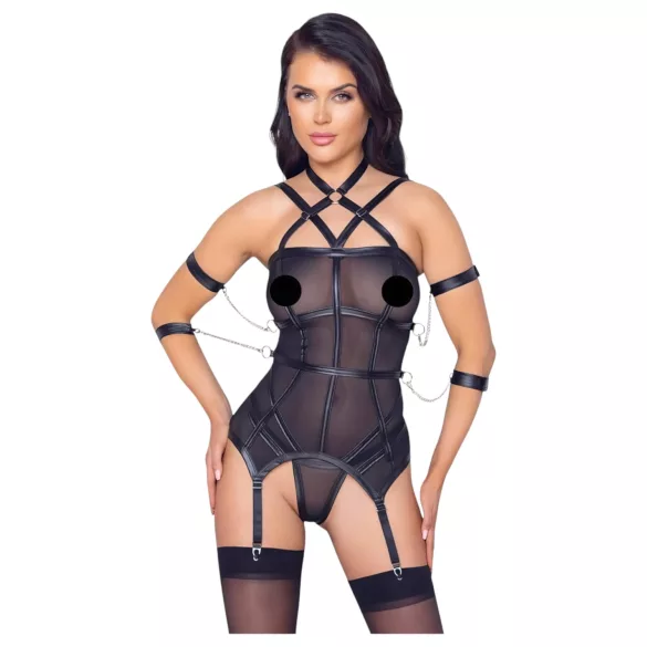 Cottelli Bondage - trak majica, lisice za roke in tanga (črna) - M