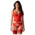 Obsessive Cupide Desir - prosojni čipkasti komplet (rdeč) - L/XL