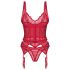 Obsessive Cupide Desir - prosojni čipkasti komplet (rdeč) - L/XL
