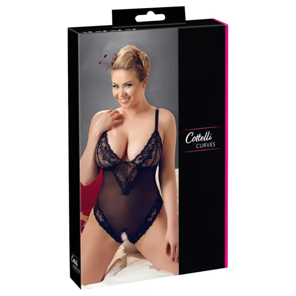 Cottelli Plus Size - čipkast body - črna - večja velikost
