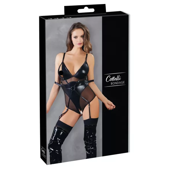 Cottelli Bondage - body z lisicami - sijaj črna