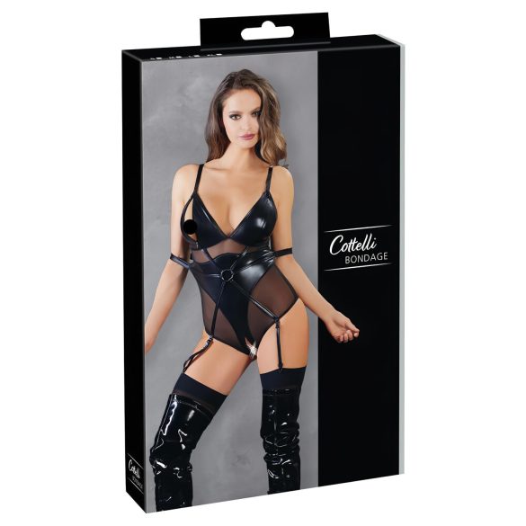 Cottelli Bondage - sijoči bodi z lisicami (črna) - L