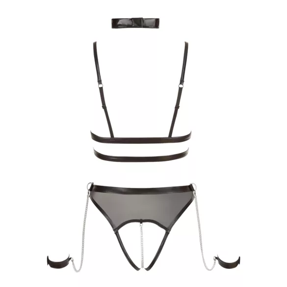 Cottelli Bondage - odprti bodi s trakovi in verigami - črna - L