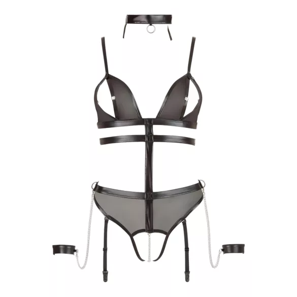 Cottelli Bondage - odprti bodi s trakovi in verigami - črna - XL