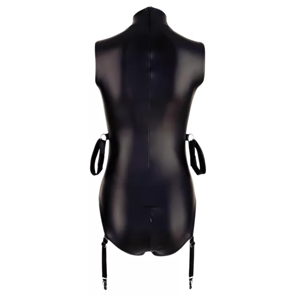 Cottelli Bondage - erotični body brez rokavov - sijoč - z lisicami za roke - črn
