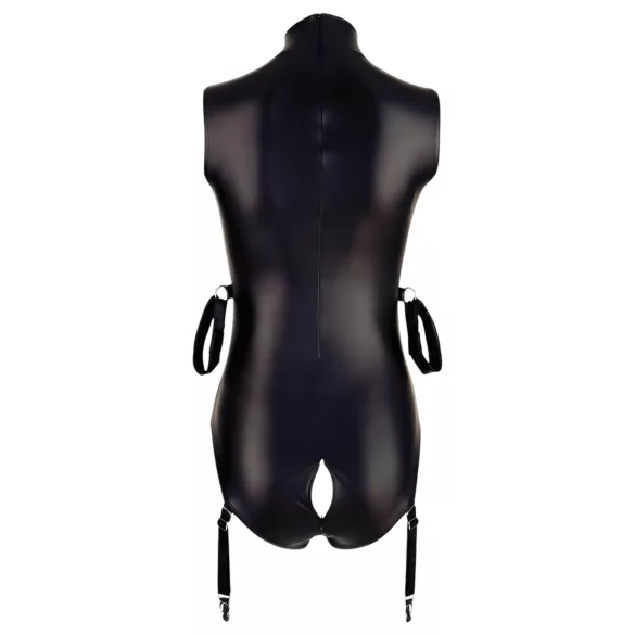Cottelli Bondage - erotični body brez rokavov - sijoč - z lisicami za roke - črn - XL