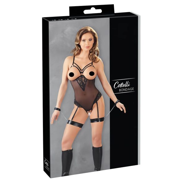 Cottelli Bondage - črna kovinska obroča in lisice za roke - XL