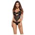 Obsessive Alluria - Čipkasti body z rožicami (črna) - L/XL