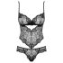 Obsessive Alluria - Čipkasti body z rožicami (črna) - L/XL