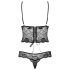 Obsessive Alluria - Čipkasti body z rožicami (črna) - L/XL