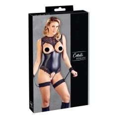   Cottelli Bondage - erotično odprto body z lisicami - sijaj črna