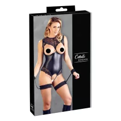   Cottelli Bondage - erotično odprto body z lisicami - sijaj črna - L